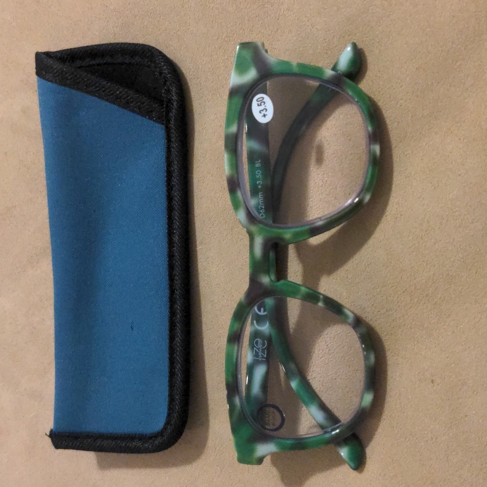 NWT IZE Eyewear Blue Light Blocking Readers +3.50 Green/Brown Tortoise
